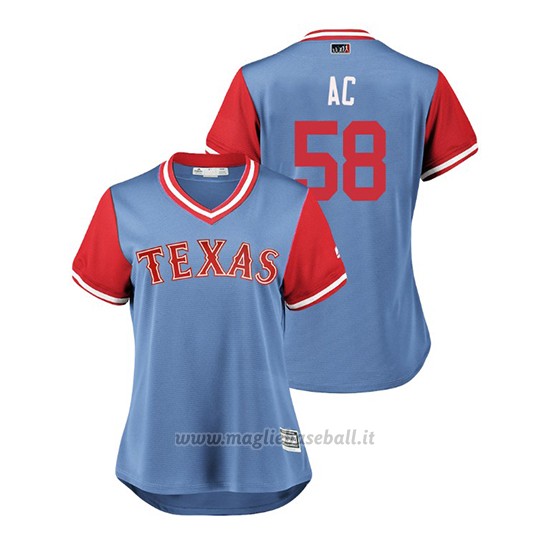 Maglia Baseball Donna Texas Rangers Alex Claudio 2018 Llws Players Weekend Ac Light TOrnto Blue Jays